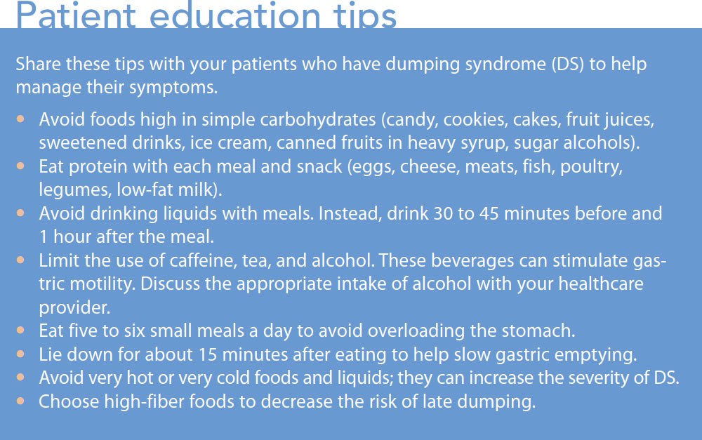 dumping syndrome cause management patient education tips