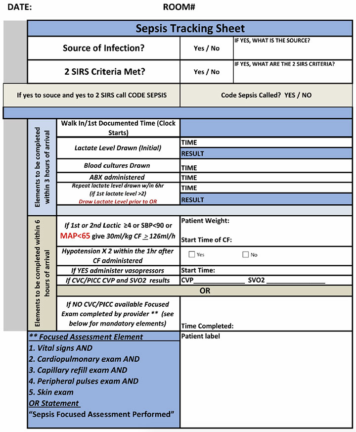 sepsis challenge develop process educate staff lead reduce mortality tracking tool