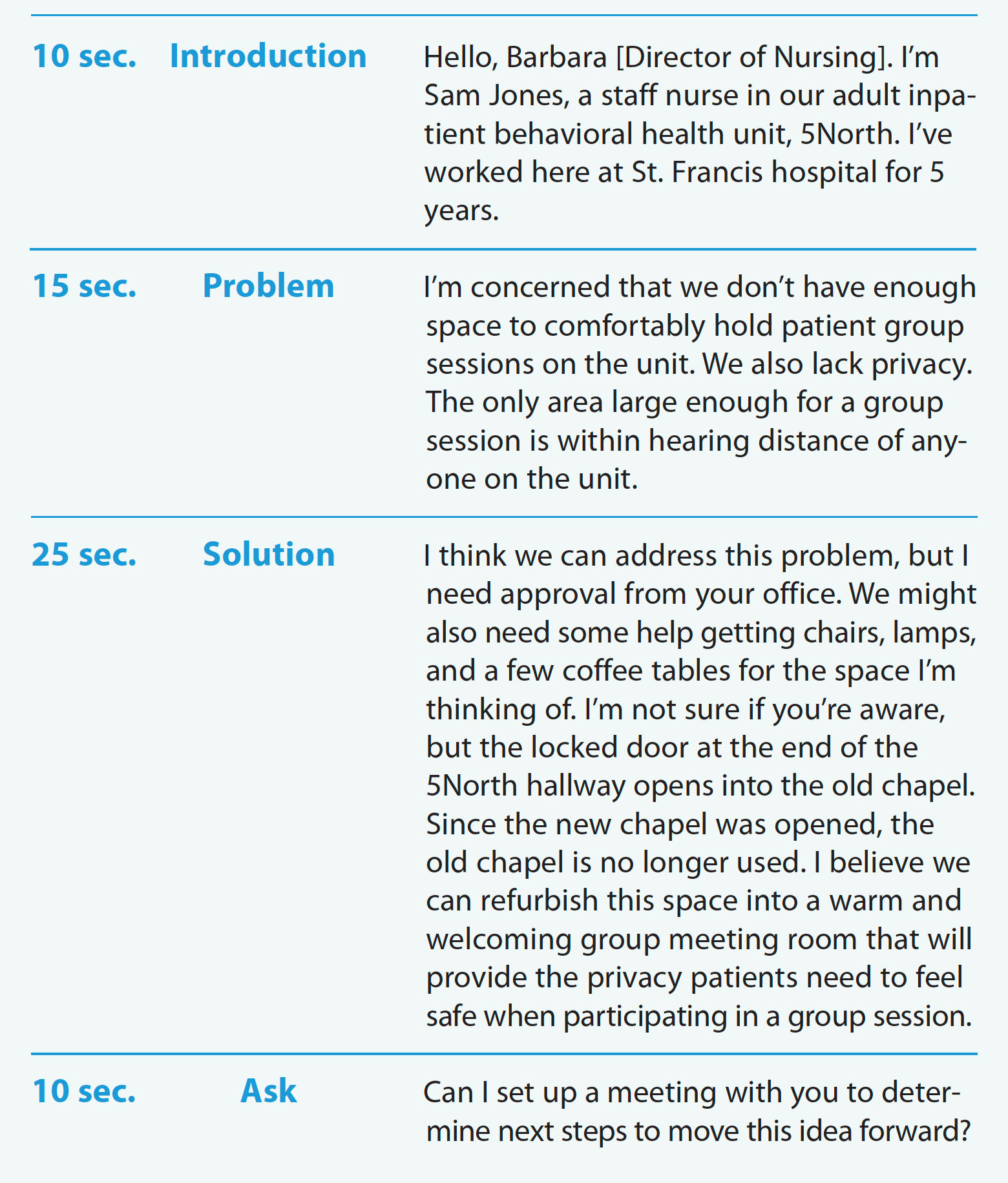 The elevator pitch for nurses - a 28-second advocacy tool The elevator pitch for nurses - a 28-second advocacy tool