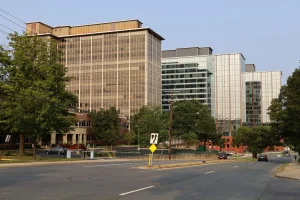 A view of 5600 Fishers Lane in Rockville, Maryland, which houses the headquarters of the Agency for Healthcare Research and Quality and other health agencies. According to a senior AHRQ official who spoke on condition of anonymity, a climate of deep depression has settled over the agency’s offices. (Antony-22/Wikimedia Commons/CC BY-SA 4.0)