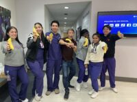 Students with bananas