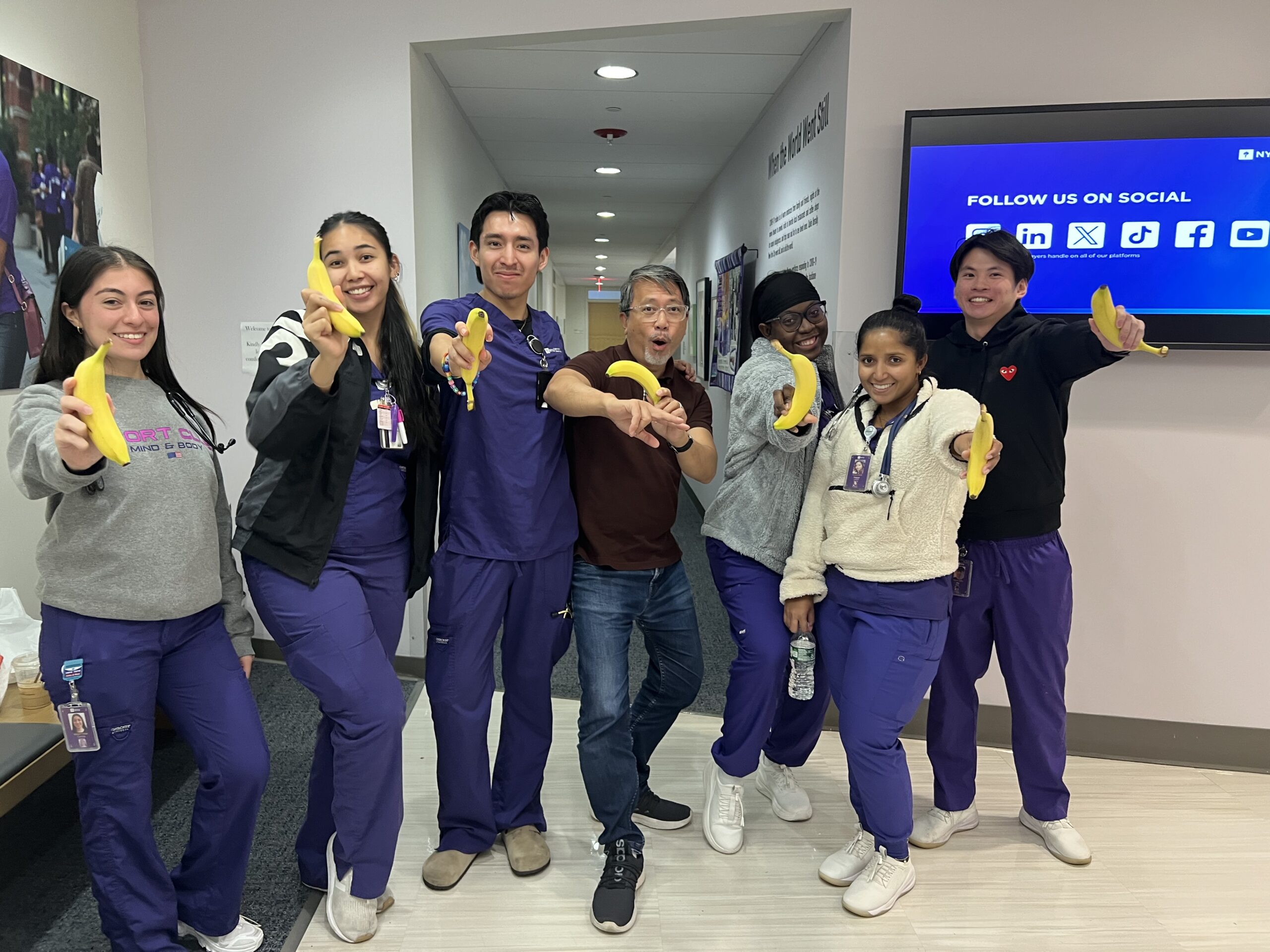 Students with bananas